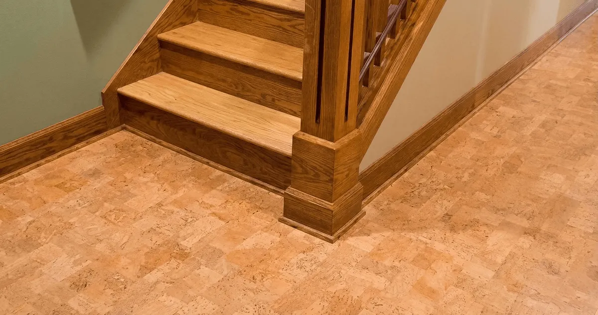 End of a staircase with cork flooring in Pueblo, CO